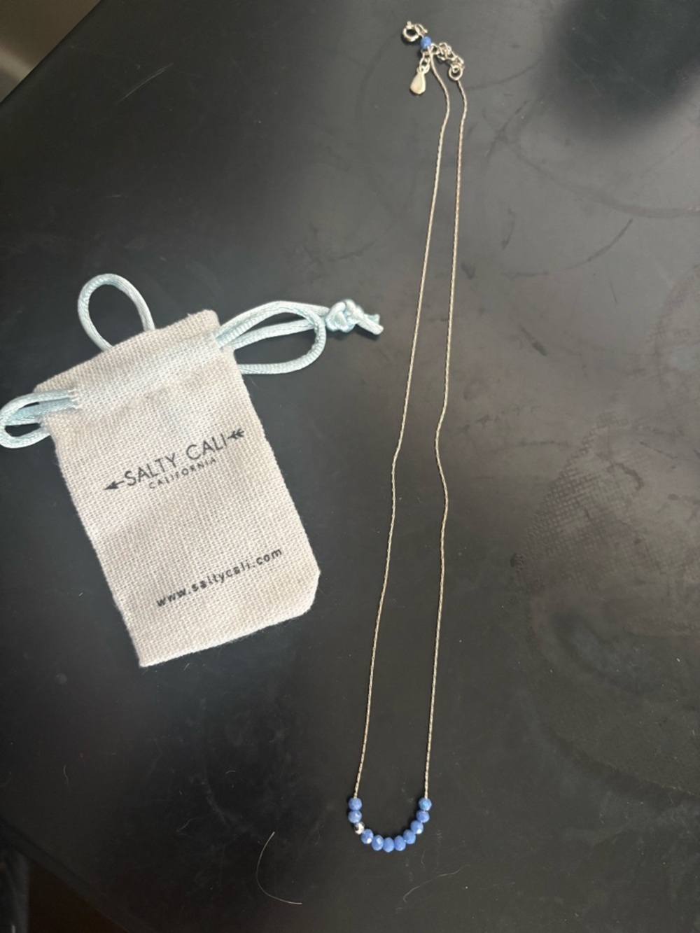 Salty Cali sprinkle of stormy ocean necklace.